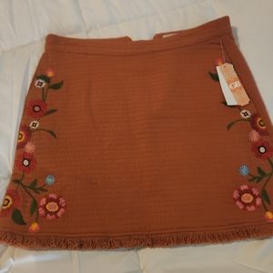 Gianni Bini Embroidered Mini Skirt Raw Hem
